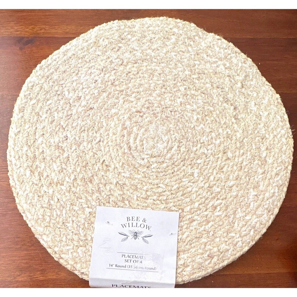 Bee & Willow Set of 4 Round Jute Placemats 14 in Beige Woven Braided